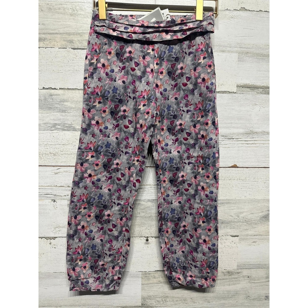 Wheat Floral Jogger Pants Girls 6 Grey Pink Purple Ruffle Waist NWT